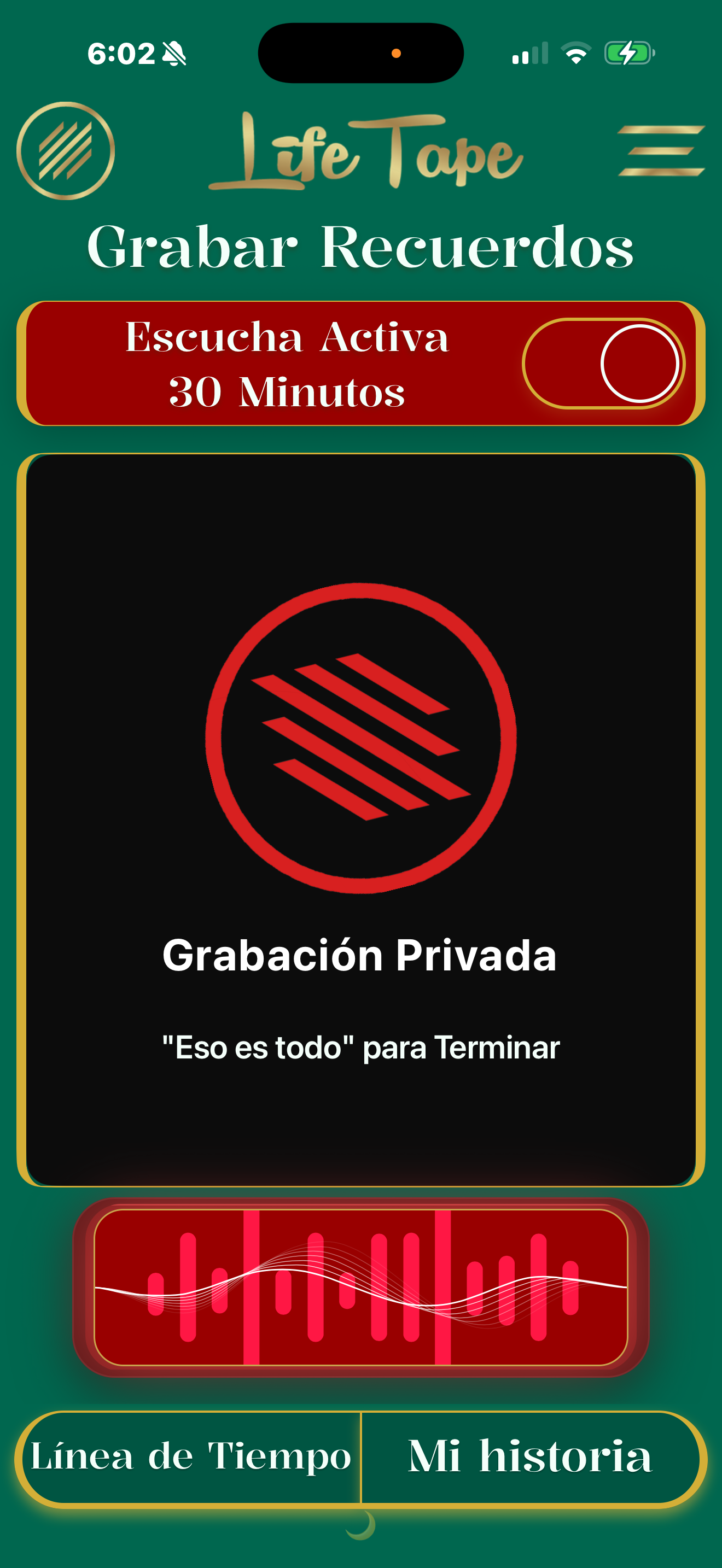 Pantalla de grabación capturando un recuerdo hablado